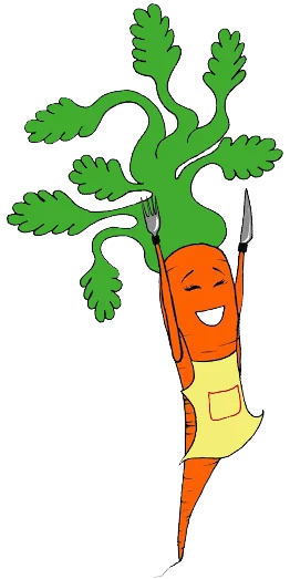 Logo, Le cri d’amour de la carotte, Carotte, Fourchette, Couteau, Tablier, Cuisine végétale et gourmande, Traiteur, Végétarien, Vegan, Cours, Ateliers, Végétalien, Montpellier, Hérault, Cuisine végétarienne et végétalienne, Shyama Lamy, Sourire, Catering